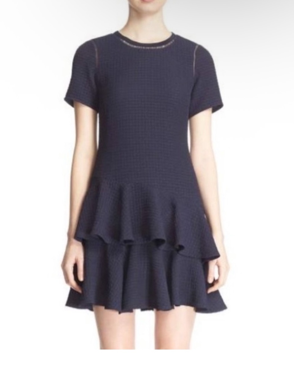 Rebecca Taylor Black Tiered Ruffle Short-Sleeve Dress